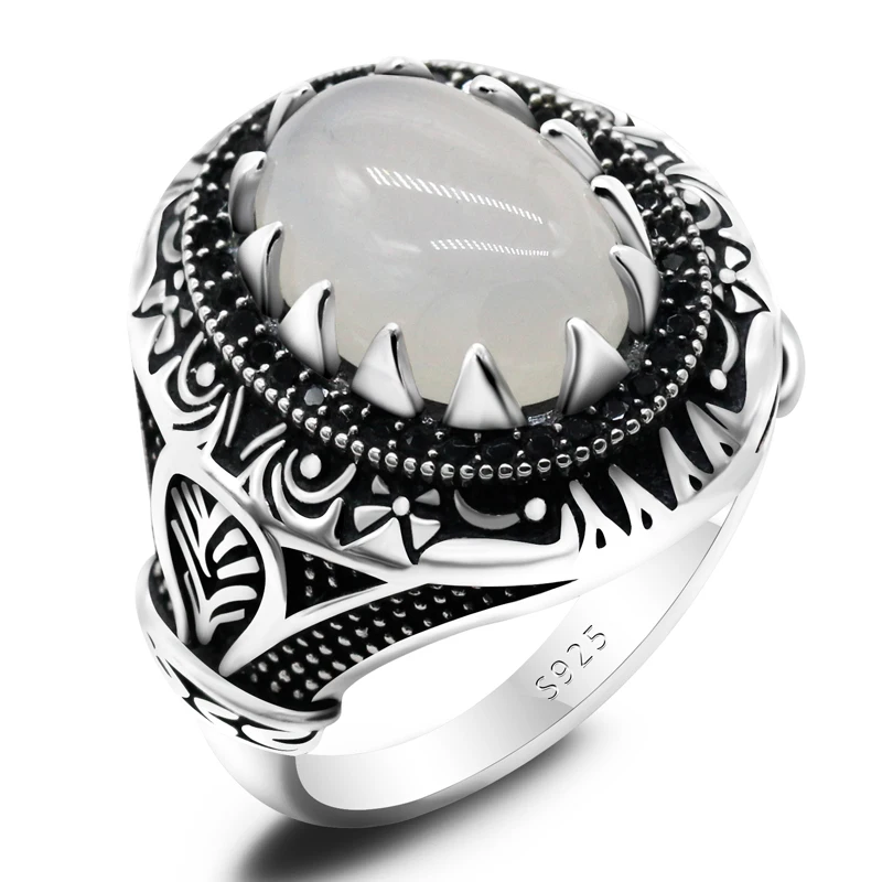 Natural Agate Ring for Men Pure 925 Sterling Silver Punk Vintage White Stone with Black Zircon Male Rings Turkish Jewelry Gift
Natural Agate Ring for Men Pure 925 Sterling Silver Punk Vintage White Stone with Black Zircon Male Rings Turkish Jewelry Gift