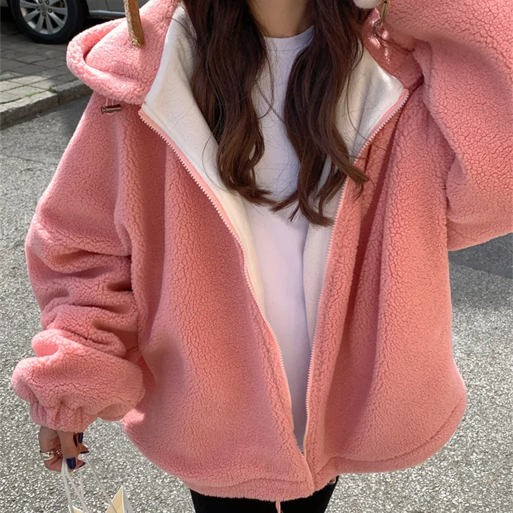 Autumn Winter Hooded Long Sleeve Faux Lamb Jacket Thick Warm Loose Solid Color Korean Style Casual Zipper Furry Coat Vintage
Autumn Winter Hooded Long Sleeve Faux Lamb Jacket Thick Warm Loose Solid Color Korean Style Casual Zipper Furry Coat Vintage