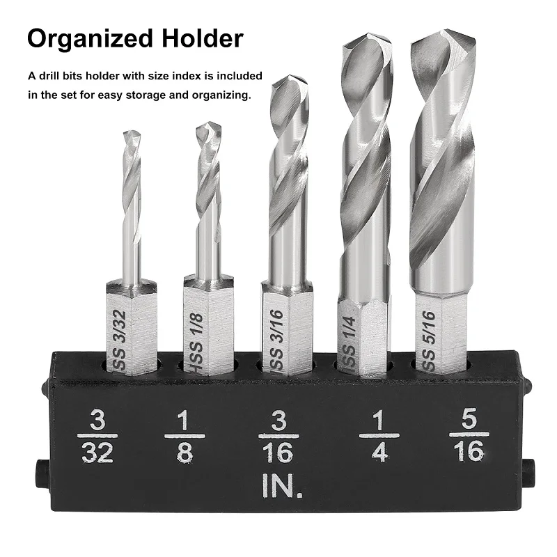 COMOWARE HSS M2 Stubby Twist Drill Bit Sets 5pcs Short Length for Plastics Wood Hard Metal with 1/4-Inch Hex Shank Quick Change
COMOWARE HSS M2 Stubby Twist Drill Bit Sets 5pcs Short Length for Plastics Wood Hard Metal with 1/4-Inch Hex Shank Quick Change