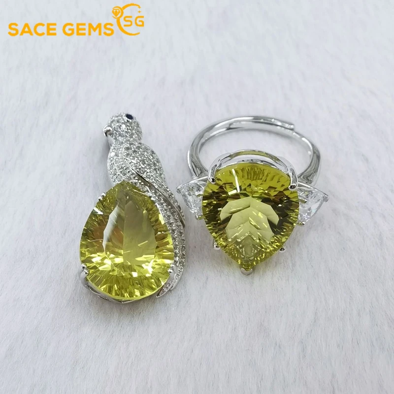

Роскошные блестящие кольца SACE GEMS из стерлингового серебра 925 пробы 4*6 мм с кристаллом лимона, подвеска для свадьбы, помолвки, набор изысканны...