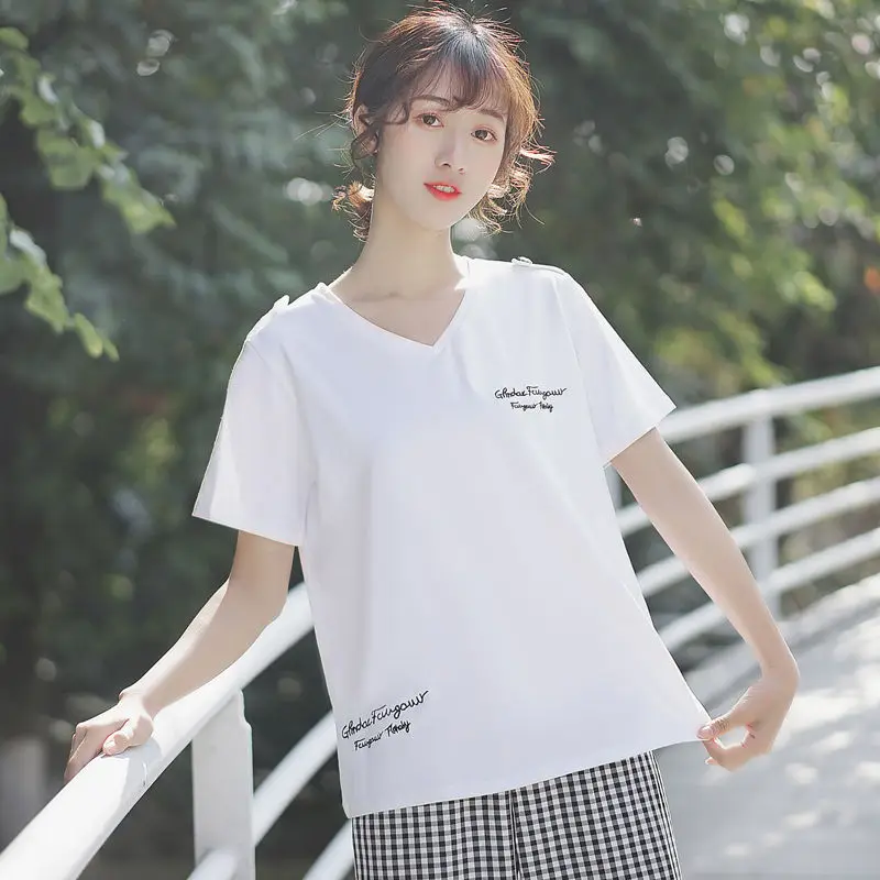 Slim Khaki New Ins Letter Loose-Fitting Pure Cotton Short Sleeves T-shirt Versatile Student White Super Hot Top Female
Slim Khaki New Ins Letter Loose-Fitting Pure Cotton Short Sleeves T-shirt Versatile Student White Super Hot Top Female