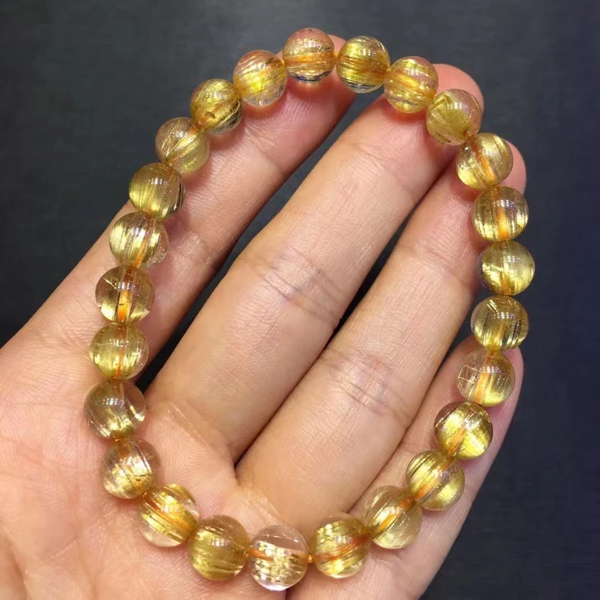 

Натуральный Золотой рутилированный кварцевый браслет, бразильский 7 мм, для женщин и мужчин, лучший подарок, прозрачные круглые бусины, ювелирные изделия из Бразилии AAAAA