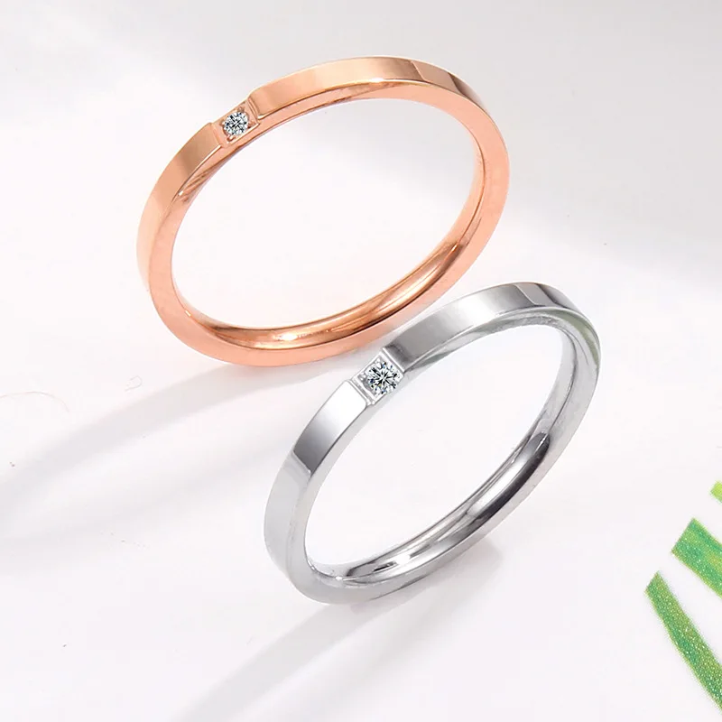 Ultra Thin 2MM Single Diamond Ring Rose Gold Micro Diamond Couple Ring Women's Titanium Steel Ring
Ultra Thin 2MM Single Diamond Ring Rose Gold Micro Diamond Couple Ring Women's Titanium Steel Ring