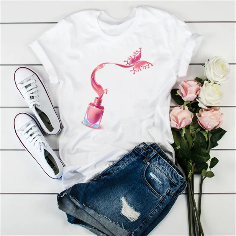 LUSLOS New Fashion Woman Tshirts Aesthetics Pink Nail-polish Butterfly Print T-shirts Graphic Summer Short-sleeved Femme Tops 
LUSLOS New Fashion Woman Tshirts Aesthetics Pink Nail-polish Butterfly Print T-shirts Graphic Summer Short-sleeved Femme Tops