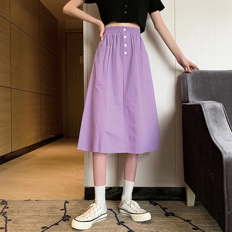 Summer New 2020 Korean Fashion Ins High Waist Midi Skirt Cotton Fashion Casual A- Line Skirts Buttons with Pockets for Women 
Summer New 2020 Korean Fashion Ins High Waist Midi Skirt Cotton Fashion Casual A- Line Skirts Buttons with Pockets for Women