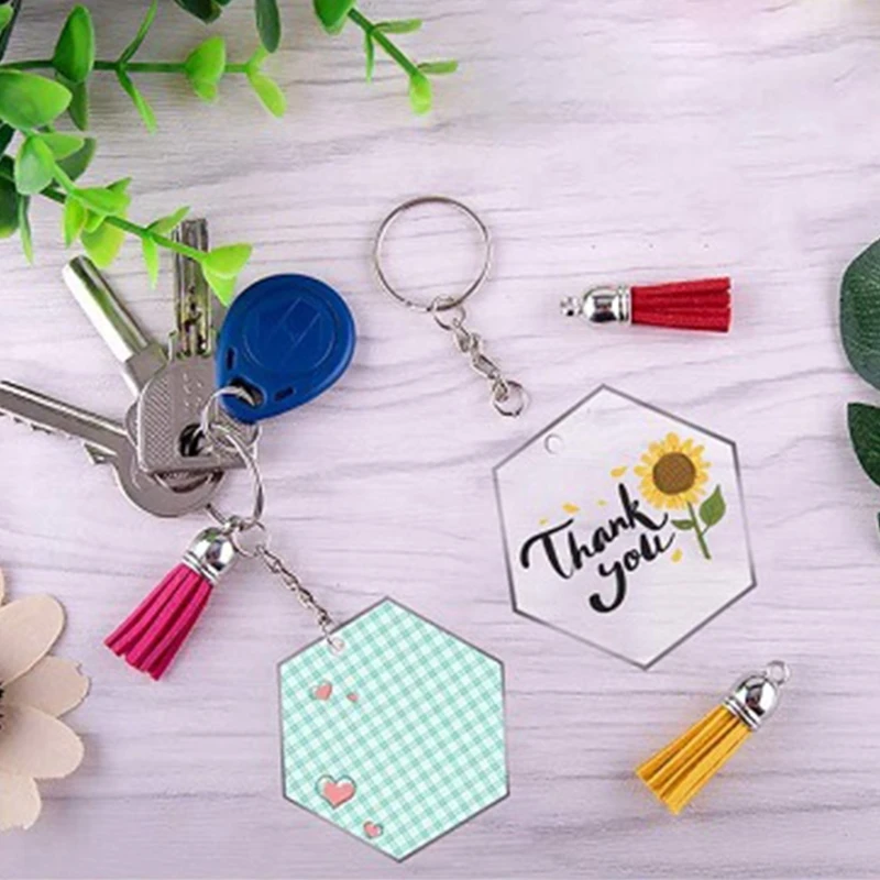 1 Set Acrylic Ornament Blanks with Clear Acrylic Discs Jump Ring Key Ring Tassel 
1 Set Acrylic Ornament Blanks with Clear Acrylic Discs Jump Ring Key Ring Tassel