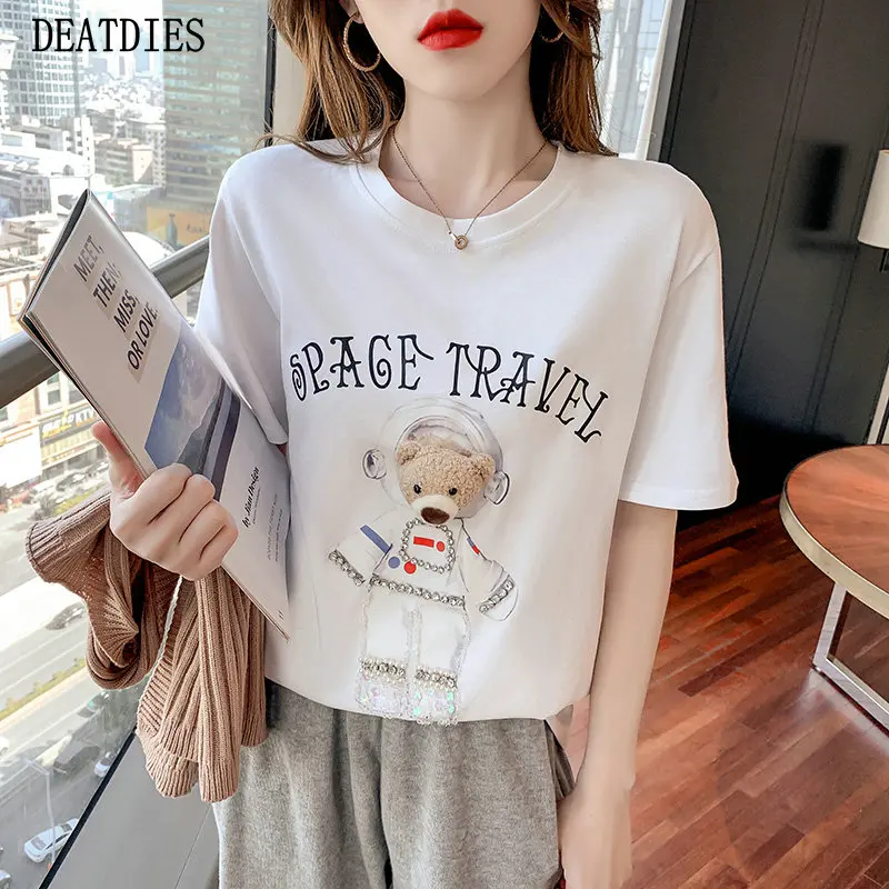 2021 Summer T-shirts Harajuku Oversized T-shirts Womens O-Neck Solid Color Soft Cotton Korean Fashion Girls Tees Beading Tshirt
2021 Summer T-shirts Harajuku Oversized T-shirts Womens O-Neck Solid Color Soft Cotton Korean Fashion Girls Tees Beading Tshirt