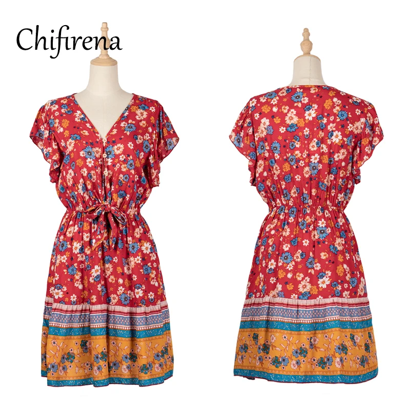 Chifirena Vintage Butterfly Sleeve Floral Print Dress Women V Neck Bow Tie Summer Dresses Female Beach Boho Vacation Sundress
Chifirena Vintage Butterfly Sleeve Floral Print Dress Women V Neck Bow Tie Summer Dresses Female Beach Boho Vacation Sundress