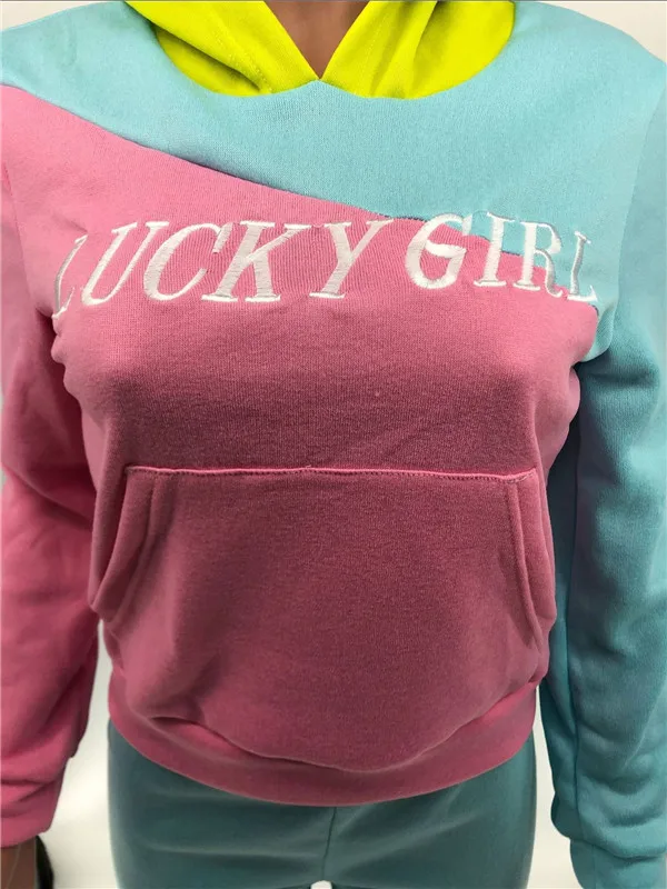 Lucky letter two Piece Outfit for Women Set Patchwork Hoodie Sweatshirt Sweatpant Tracksuit Winter Clothes Wholesale Dropshpping 
Lucky letter two Piece Outfit for Women Set Patchwork Hoodie Sweatshirt Sweatpant Tracksuit Winter Clothes Wholesale Dropshpping