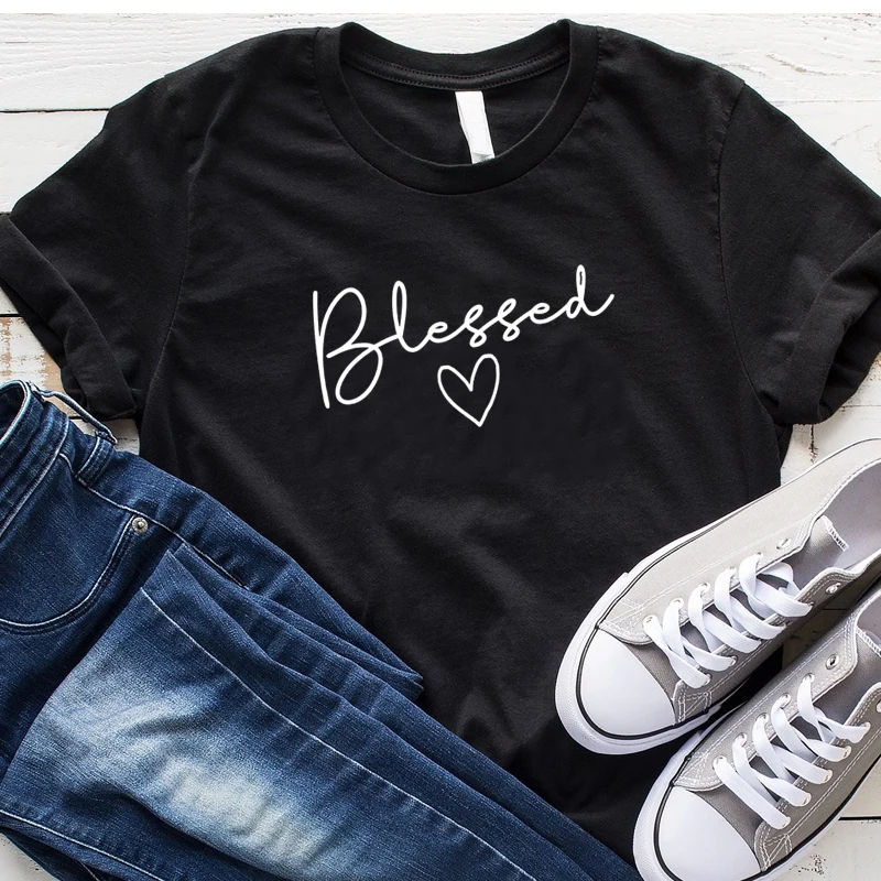 Женская футболка с коротким рукавом надписью Blessed Love Heart Jesus God 2019|Футболки| |
