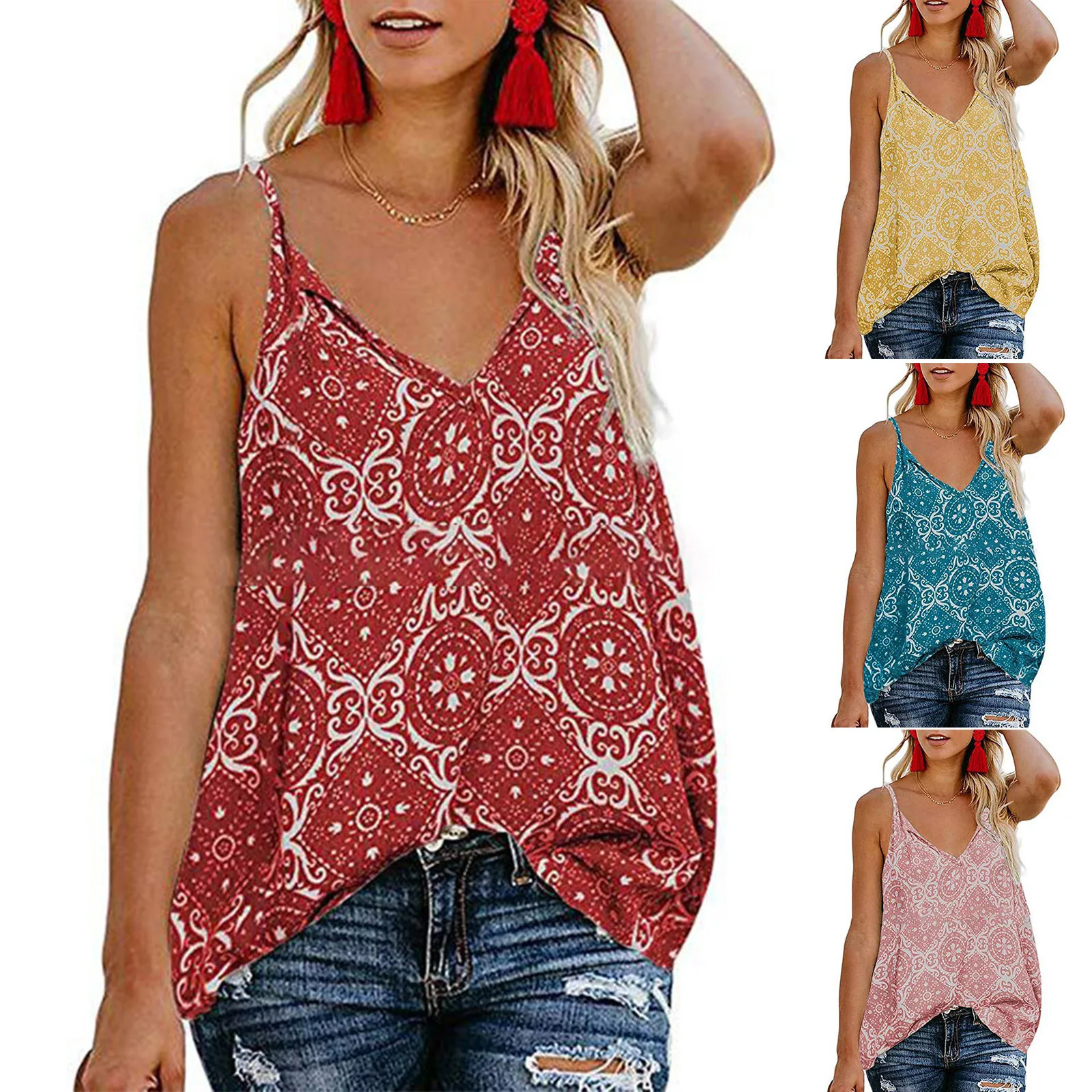 Printed Loose Strap V-neck Top Womens Beach Boho Sleeveless Summer Vest Tank Top Cami T-Shirt Blouse Plus Size
Printed Loose Strap V-neck Top Womens Beach Boho Sleeveless Summer Vest Tank Top Cami T-Shirt Blouse Plus Size
