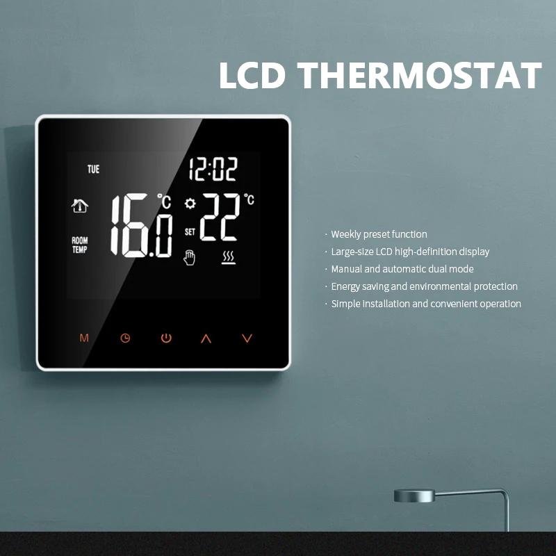 Smart Thermostat LCD Display Touch Screen For Electric Floor Heating Water/Gas Boiler Temperature Controller Weekly Programmable
Smart Thermostat LCD Display Touch Screen For Electric Floor Heating Water/Gas Boiler Temperature Controller Weekly Programmable