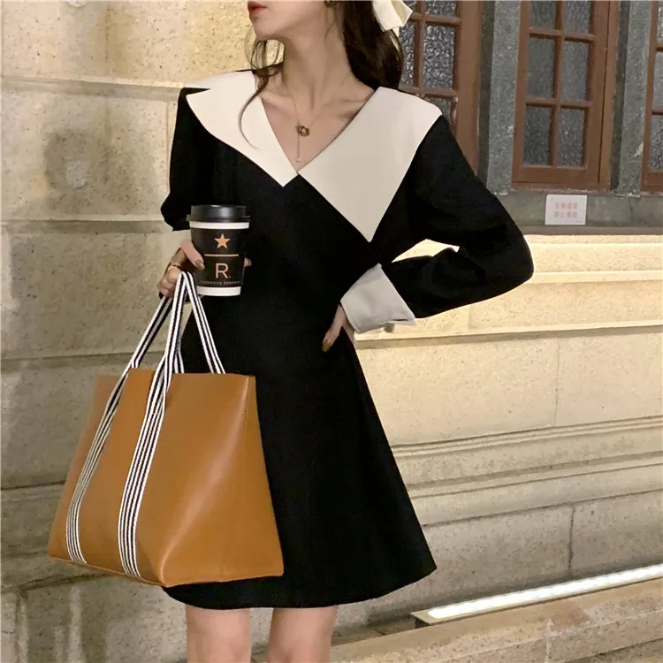 COIGARSAM Office Lady Patchwork Women dress Winter Full Sleeve Solid V-Neck Dresses Black 93216
COIGARSAM Office Lady Patchwork Women dress Winter Full Sleeve Solid V-Neck Dresses Black 93216