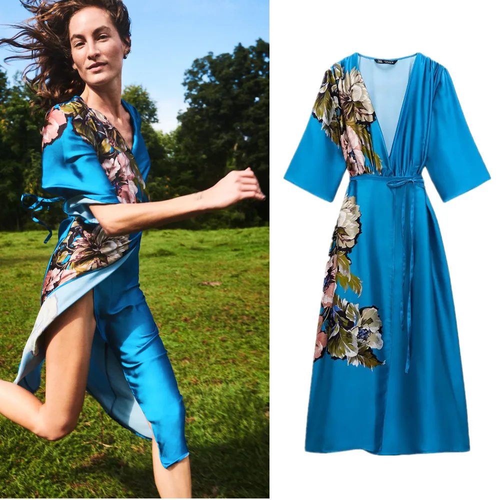 Za Floral Wrap Dress 2021 New V-neck Full Sleeve Elegant Dresses Blue Women Summer Sexy Vintage Print Mid Dress For Club Party
Za Floral Wrap Dress 2021 New V-neck Full Sleeve Elegant Dresses Blue Women Summer Sexy Vintage Print Mid Dress For Club Party
