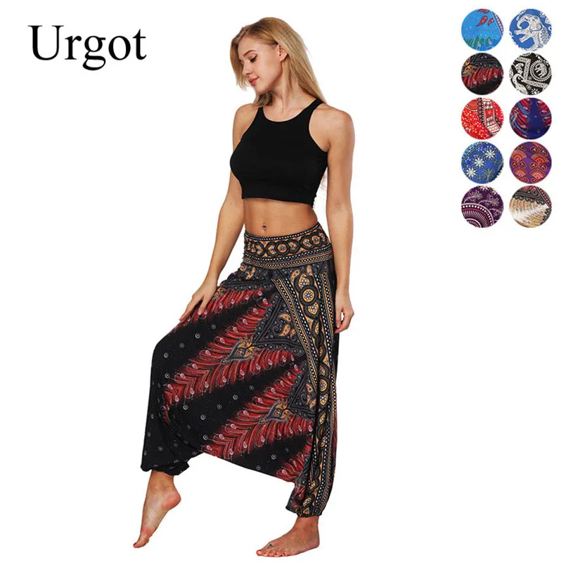 

Urgot 2020 Women's Indonesian National Costume Style Flower Print Belly Dance Loose Broad Leg Lantern Pants Yoga Leggings Ladies