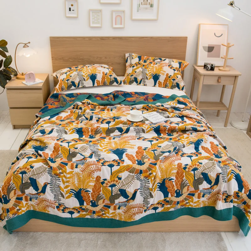 

American Style Quilts Sets Summer Throw Blanket Breathe Freely Thread Cover 3 Layer Gauze Duvet 200*230cm 100% Cotton Bedspread