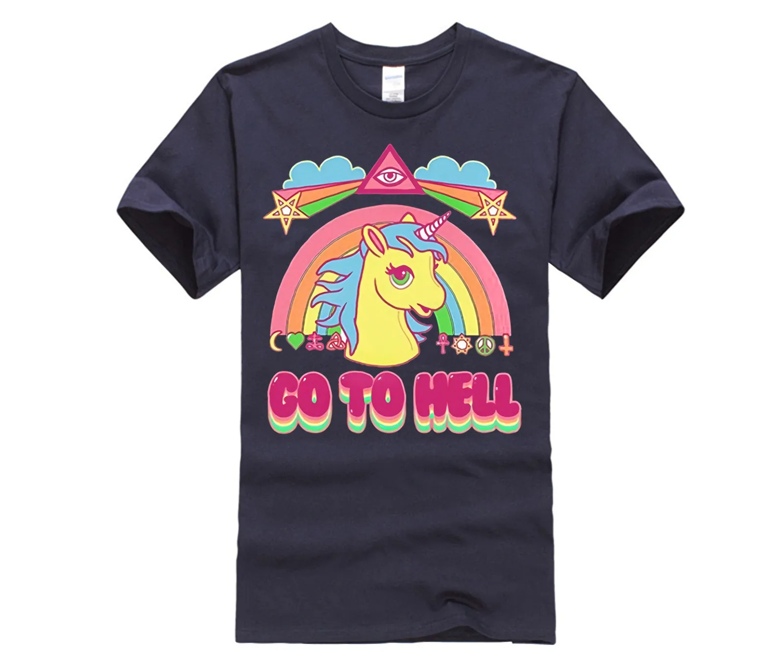 

quality fashion short sleeve men tshirt Cheap Tees Casual Men Crew Neck Short Sleeve Rainbow Unicorn Go To Hell Cartoon