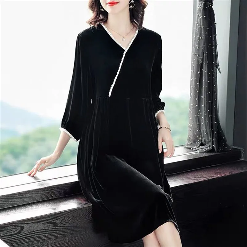 Elegant Women Patchwork V-Neck Dress 2022 Spring Autumn Office Lady Loose Slim A-Line Dress Female Velvet Vestidos
Elegant Women Patchwork V-Neck Dress 2022 Spring Autumn Office Lady Loose Slim A-Line Dress Female Velvet Vestidos