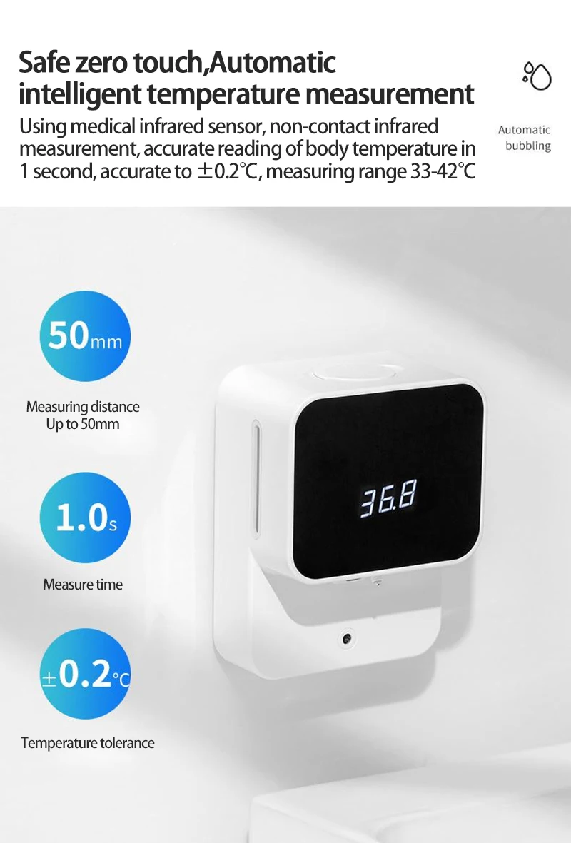 Body Temperature Intelligent Sensor Foam Wall-mounted Infrared Non-contact Soap Dispenser Hand Sanitizer Holder
Body Temperature Intelligent Sensor Foam Wall-mounted Infrared Non-contact Soap Dispenser Hand Sanitizer Holder