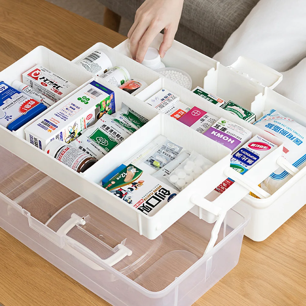 Пластиковая коробка для хранения лекарств и таблеток органайзер 3 х уровневый