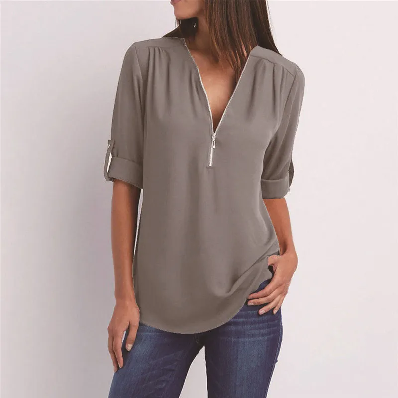 2020 New Women Chiffon V-Neck Blouse Summer Autumn Casual Half Sleeve Solid Tops Loose Zipper Bluses Shirts Plus Size S-5XL
2020 New Women Chiffon V-Neck Blouse Summer Autumn Casual Half Sleeve Solid Tops Loose Zipper Bluses Shirts Plus Size S-5XL