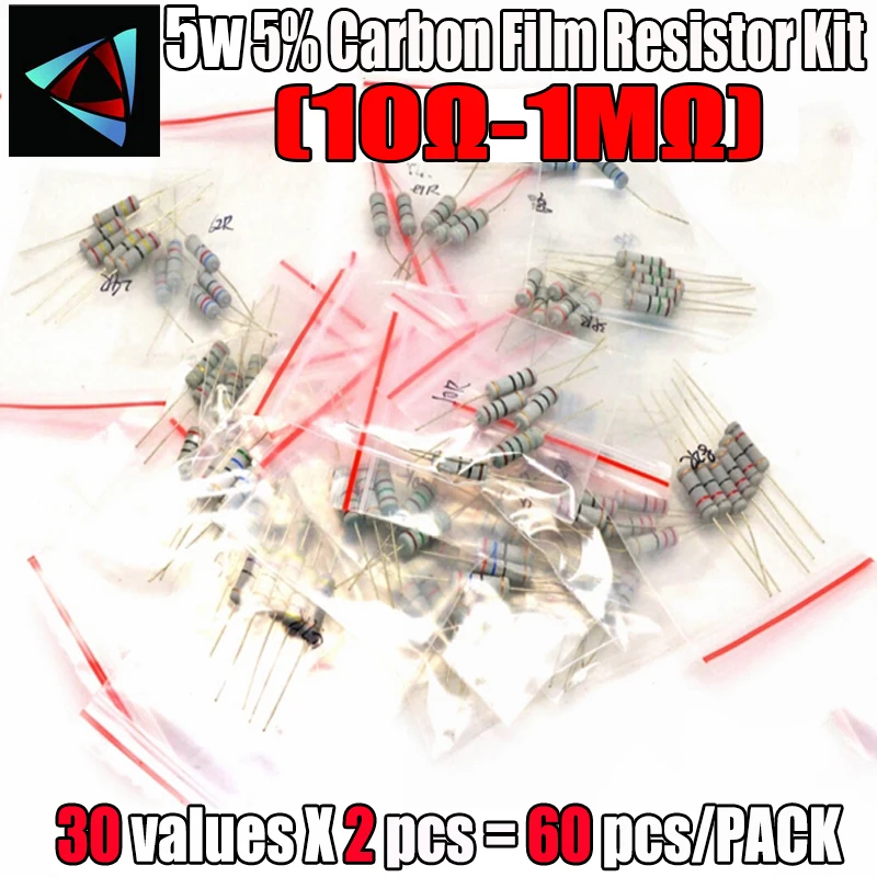 60PCS/LOT 5W 5% 10R-1M 30Values*2Pcs Carbon Film Resistor Commonly Kits Metal Oxide
60PCS/LOT 5W 5% 10R-1M 30Values*2Pcs Carbon Film Resistor Commonly Kits Metal Oxide
