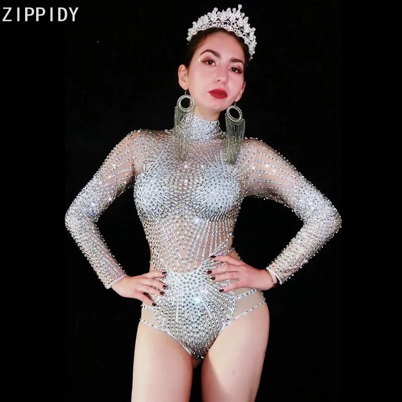 Silver Full Rhinestone Long Sleeve Bodysuit Women Dance Singer Show Evening Wear Prom Birthday Celebrate Skinny Wear
Silver Full Rhinestone Long Sleeve Bodysuit Women Dance Singer Show Evening Wear Prom Birthday Celebrate Skinny Wear