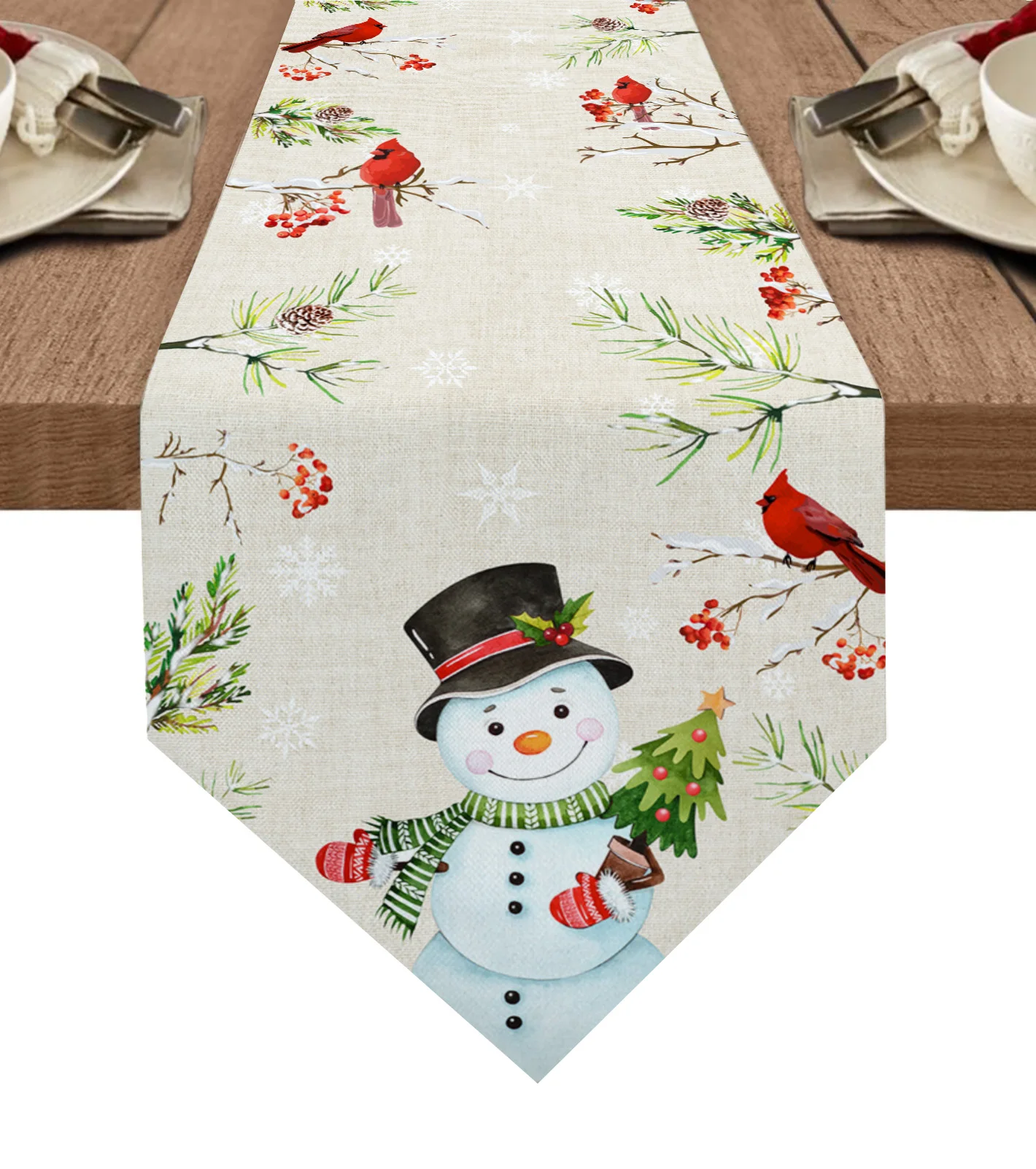 Скатерть для стола в рождественском стиле с изображением снеговика ягод кардинала 
Скатерть для стола в рождественском стиле с изображением снеговика ягод кардинала