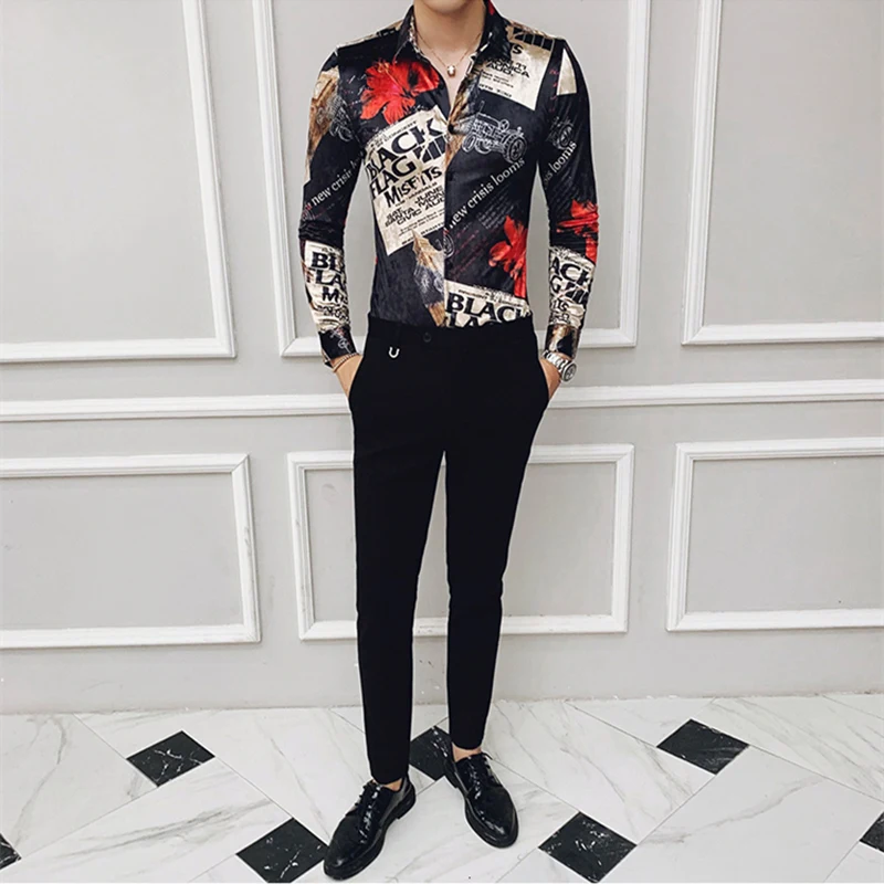 Mens Velvet Luxury Shirts Long Sleeve Casual Shirts Male Autumn Winter Fashion Printed Men Clothing Club Camisa Social V582
Mens Velvet Luxury Shirts Long Sleeve Casual Shirts Male Autumn Winter Fashion Printed Men Clothing Club Camisa Social V582