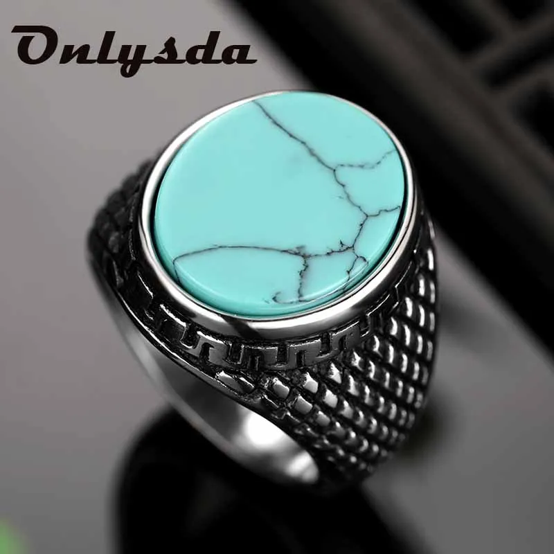 Onlysda Fashion Flower Band Oval Natural Man Ring With Stone Vintage Look Antique Green Men Jewelry Party Gifts Anel | Украшения и