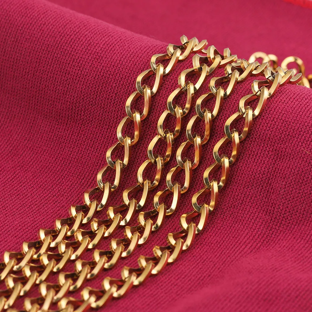 

1M Width 7mm Stainless Steel Gold Curb Chain NK 1:1 Cuban Chains for Man DIY Necklace Bracelet Jewlery Making Supplies Wholesale