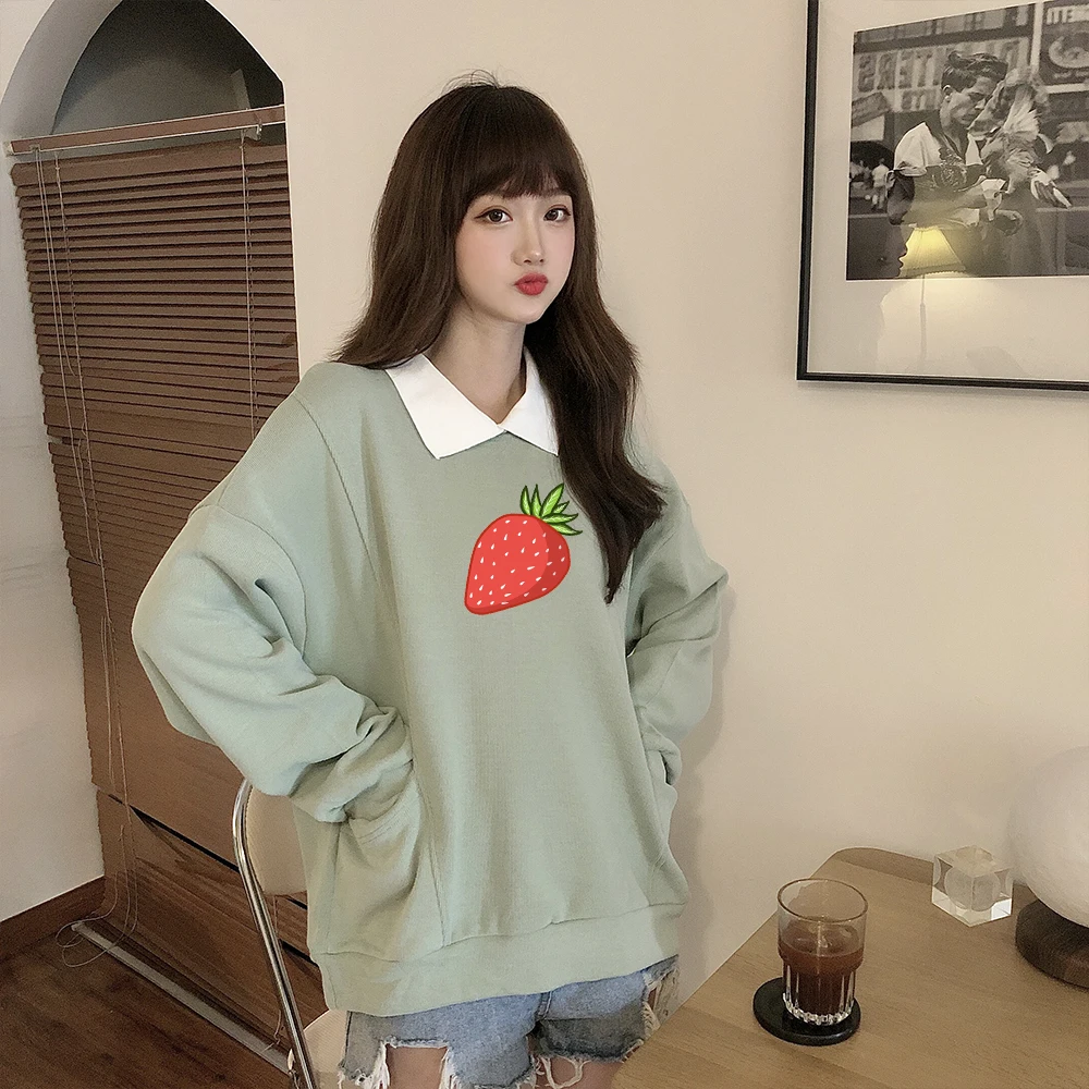 Hoodies Cute Strawberry Thin Long Sleeve Shirt with Hoodie for Woman Vintage Polo Collar Oversized Top Cotton Autumn Sweatshirts
Hoodies Cute Strawberry Thin Long Sleeve Shirt with Hoodie for Woman Vintage Polo Collar Oversized Top Cotton Autumn Sweatshirts