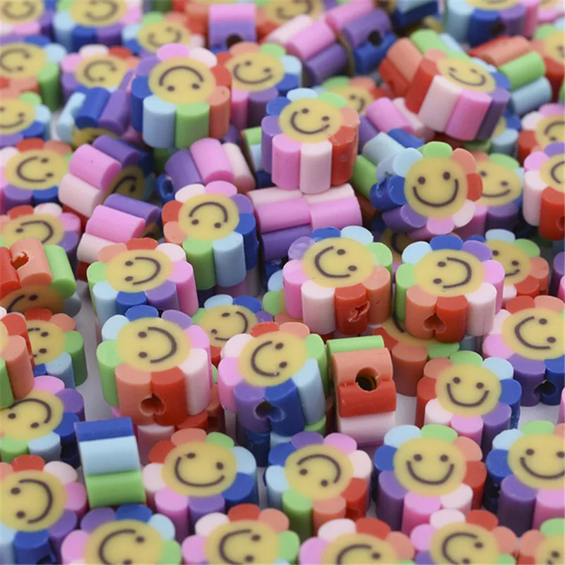 

30pcs/Lot 10mm Smiley Beads Sunflower Shape Clay Spacer Beads Polymer Clay Beads for Jewelry Making DIY Handmade Accessories