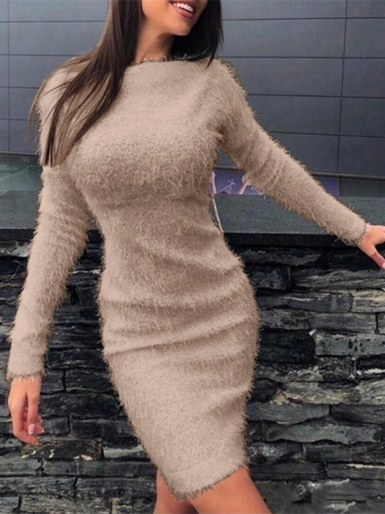 Plush Sexy Waist Long-sleeved Dress, Warm O-neck Mini Knitted Dress, Plush Comfortable Hip Mini Dress OL Autumn and Winter New
Plush Sexy Waist Long-sleeved Dress, Warm O-neck Mini Knitted Dress, Plush Comfortable Hip Mini Dress OL Autumn and Winter New