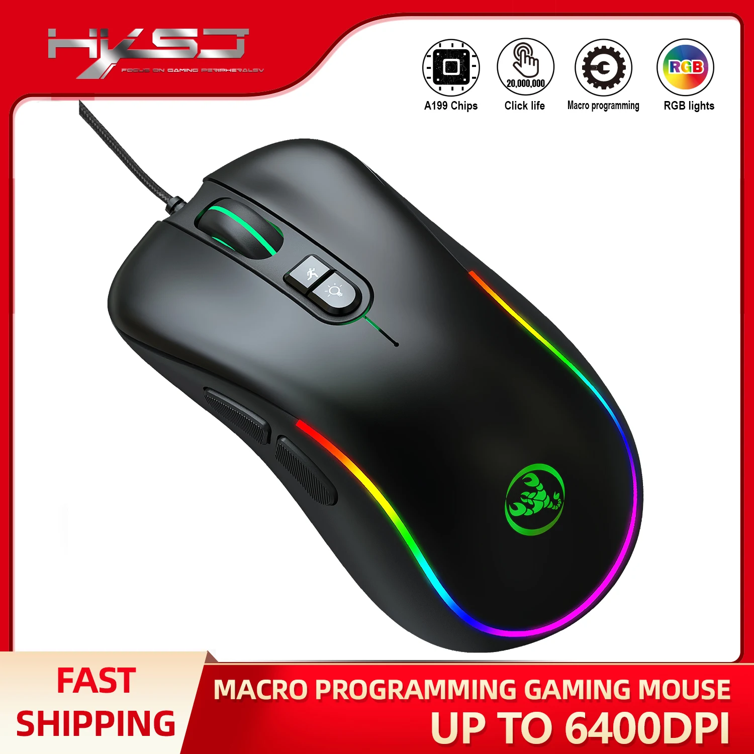 HXSJ RGB Light 6400DPI Macro Programmable Wired Mouse 7 Buttons125Hz Optical USB Mause 12G Gamer Mice Computer Gaming
HXSJ RGB Light 6400DPI Macro Programmable Wired Mouse 7 Buttons125Hz Optical USB Mause 12G Gamer Mice Computer Gaming