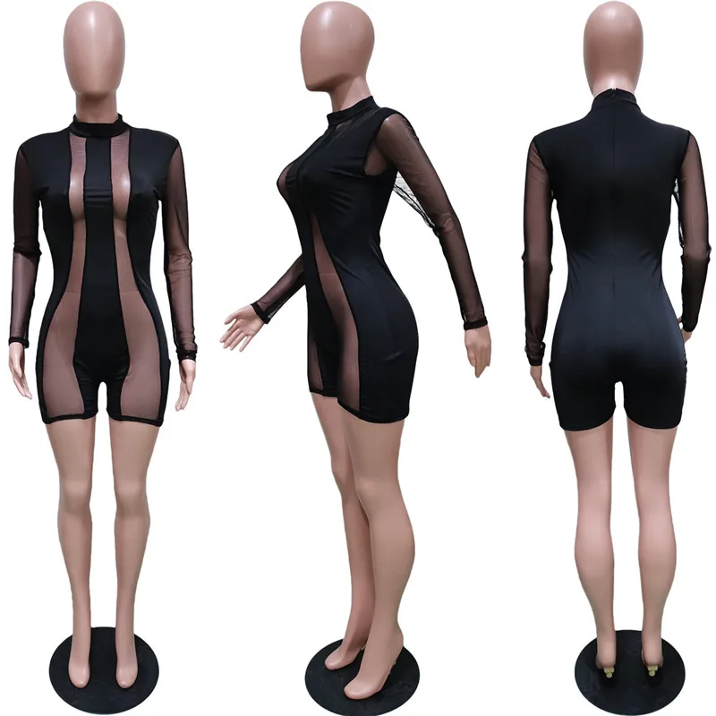 Summer Sexy Jumpsuit Women Solid Black Rompers O-Neck Full Sleeve Playsuits Mesh Patchwork See Through Overalls Woman Clothing
Summer Sexy Jumpsuit Women Solid Black Rompers O-Neck Full Sleeve Playsuits Mesh Patchwork See Through Overalls Woman Clothing