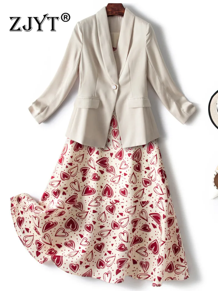 2022 Spring Elegant Women's Shawl Collar One Button Blazer with Print Strap Dress 2 Piece Set Ladies Office Vestidos Female Robe
2022 Spring Elegant Women's Shawl Collar One Button Blazer with Print Strap Dress 2 Piece Set Ladies Office Vestidos Female Robe