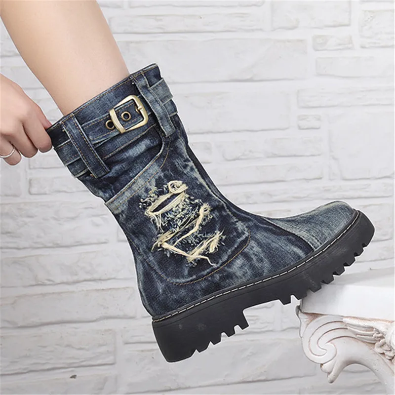 Casual Women Chunky Heel Botas Mujer Thick Sole Platform Denim Boots Strap Jean Shoes Woman Autumn Winter Warm Boot
Casual Women Chunky Heel Botas Mujer Thick Sole Platform Denim Boots Strap Jean Shoes Woman Autumn Winter Warm Boot