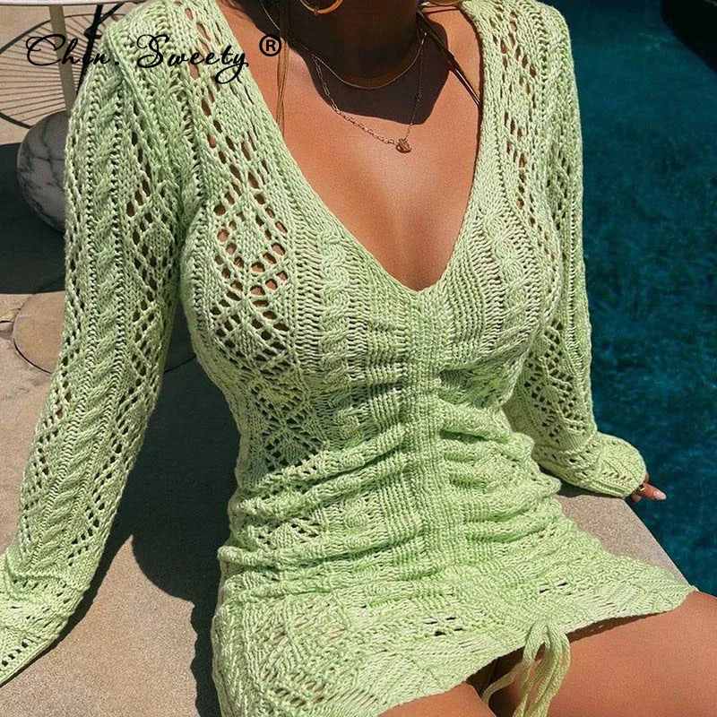 Knit Solid Women V-neck Slim Sweater Dresses 2021 Autumn Long Sleeve Hollow Out Ruched Drawstring Mini Dress Lady Sexy Vestidos
Knit Solid Women V-neck Slim Sweater Dresses 2021 Autumn Long Sleeve Hollow Out Ruched Drawstring Mini Dress Lady Sexy Vestidos