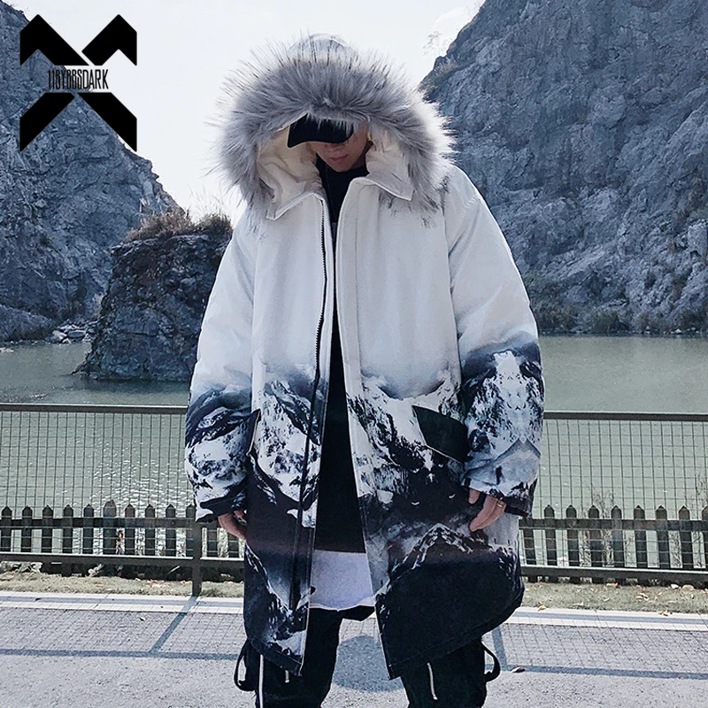 

11 BYBB'S DARK 2021 Зимняя Толстая куртка, парки, мужские теплые пальто с принтом снега и гор, уличная одежда, мужская верхняя одежда с капюшоном в ст...
