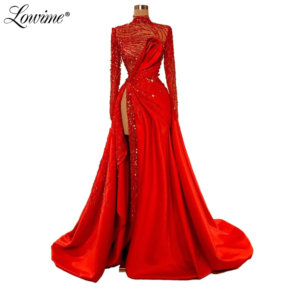 Glitter Evening Dress High Split Side Middle East Party Gown Red Pageant Dress Full Sleeves Celebrity Prom Dresses Abendkleider
Glitter Evening Dress High Split Side Middle East Party Gown Red Pageant Dress Full Sleeves Celebrity Prom Dresses Abendkleider