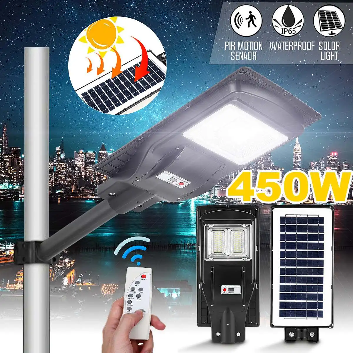 450W LED Solar Street Light Wall Lamp Light+Radar Sensing+Remote Control Waterproof Outdoor Garden Fence Wall Timer Lamp
450W LED Solar Street Light Wall Lamp Light+Radar Sensing+Remote Control Waterproof Outdoor Garden Fence Wall Timer Lamp