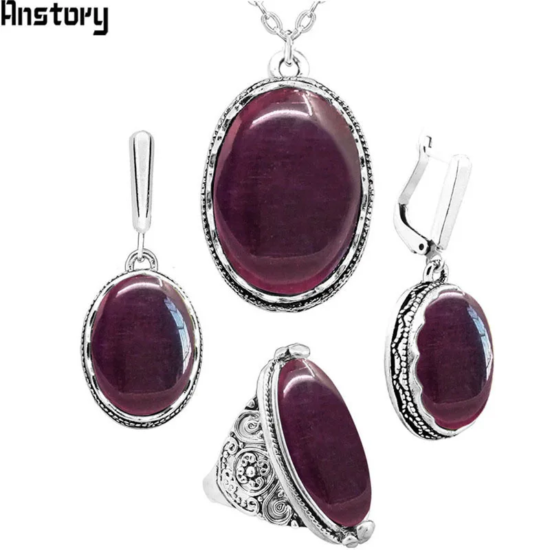 Oval Transparent Purple Opal Jewelry Set Necklace Earrings Ring Antique Silver Plated Stainless Steel Chain Fashion Jewelry
Oval Transparent Purple Opal Jewelry Set Necklace Earrings Ring Antique Silver Plated Stainless Steel Chain Fashion Jewelry