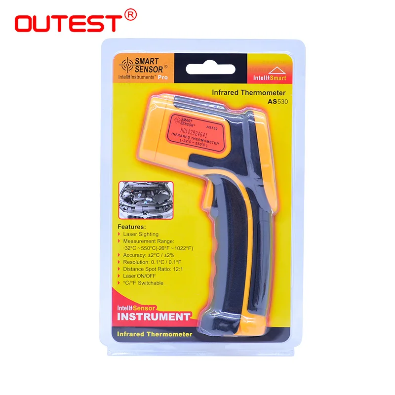 OUTEST AS530 Digital infrared thermometer C/F-32~550C(-26~1022F) Non-Contact IR Laser Point Gun thermometer Pyrometer
OUTEST AS530 Digital infrared thermometer C/F-32~550C(-26~1022F) Non-Contact IR Laser Point Gun thermometer Pyrometer