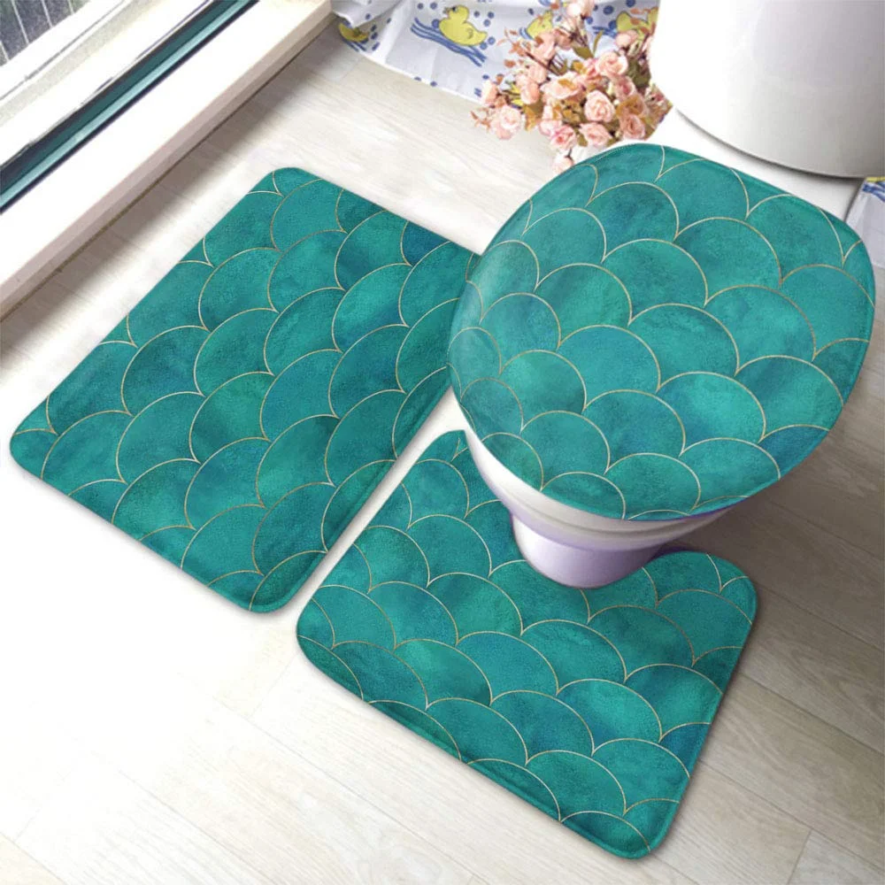 Mermaid Fish Scale Wave Bath Mat Watercolor Turquoise With Gold Line 3 Piece Set Carpet Toilet Cover Cover Non-slip Mat
Mermaid Fish Scale Wave Bath Mat Watercolor Turquoise With Gold Line 3 Piece Set Carpet Toilet Cover Cover Non-slip Mat