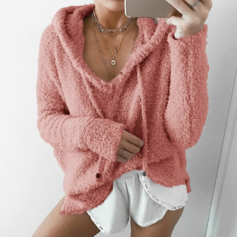 Autumn Women Mohair Sweater Hooded Pullover V Neck Cashmere Sweaters Fashion Sweet Loose Warm Winter Mohair Tops Pullover
Autumn Women Mohair Sweater Hooded Pullover V Neck Cashmere Sweaters Fashion Sweet Loose Warm Winter Mohair Tops Pullover