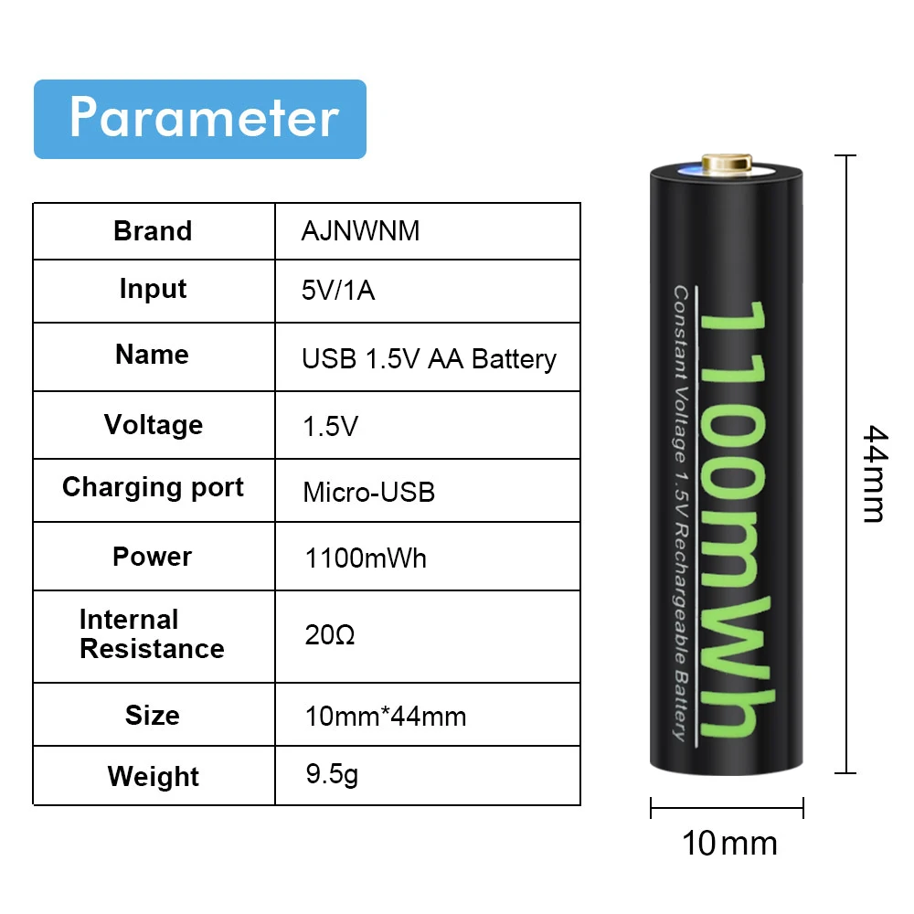 AJNWNM 1100MWH USB 1 5 в AAA литиевые аккумуляторные батареи для игрушек фонарика детектора