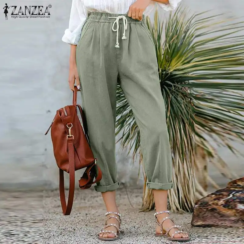 Брюки ZANZEA однотонные с морковкой, повседневные хлопковые льняные свободные брюки, женские модные длинные брюки 2021, брюки с высокой эластичн...
Брюки ZANZEA однотонные с морковкой, повседневные хлопковые льняные свободные брюки, женские модные длинные брюки 2021, брюки с высокой эластичн...