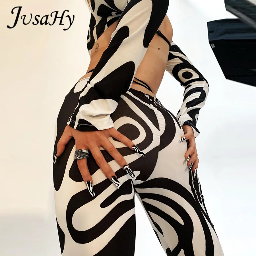 JuSaHy Zebra Print Women's Two Pieces Sets Fashion O-Neck Backless Crop Top+ High Waist Flare Pants Matching Outfits Streetwear 
JuSaHy Zebra Print Women's Two Pieces Sets Fashion O-Neck Backless Crop Top+ High Waist Flare Pants Matching Outfits Streetwear