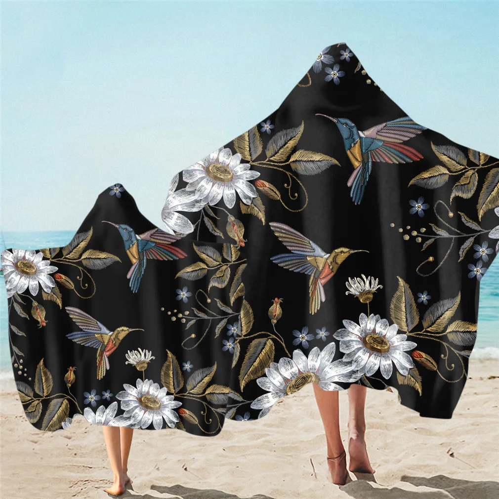 

Hooded Towel Black Bottom Auspicious Pattern Microfiber Bath Towel for Adults and Children with Hood Wearable Beach Towel